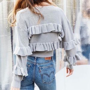 English Factory Gray Tiered Ruffle frill Crop Sweater Revolve LoveShackFancy